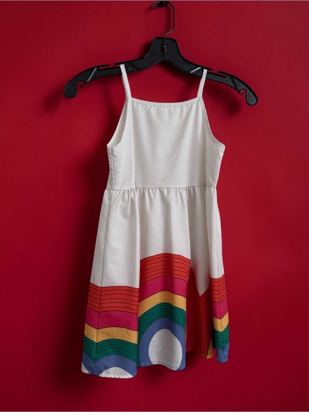 White Girls' Rainbow Hem Spaghetti-Strap Dress